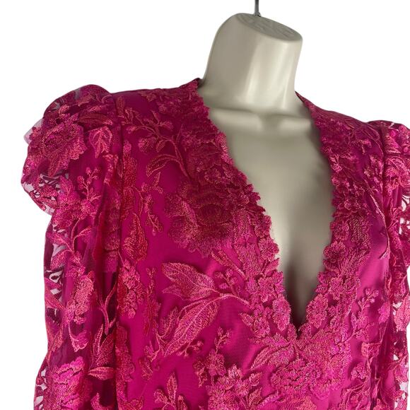 Tadashi Shoji Embroidered Puff Sleeve Cocktail Dress Pink Size 12 - Picture 6 of 10